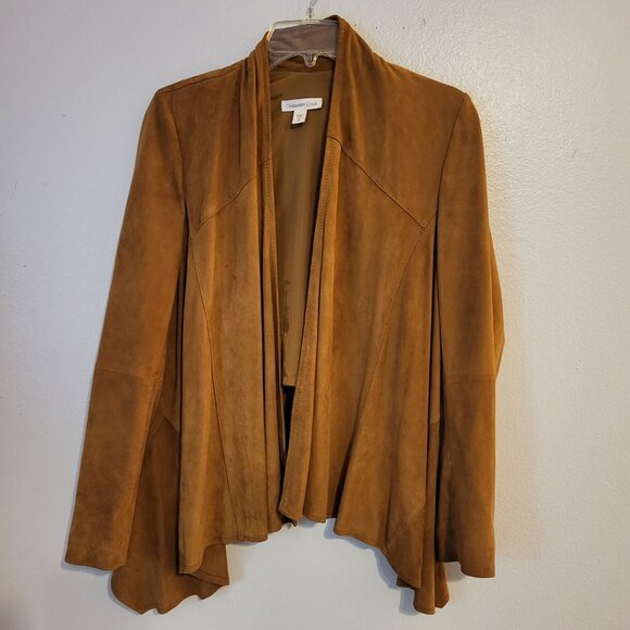 Coldwater Creek Women’s Soft Caramel Brown Suede Waterfall Jacket Cardigan Small - Picture 1 of 13